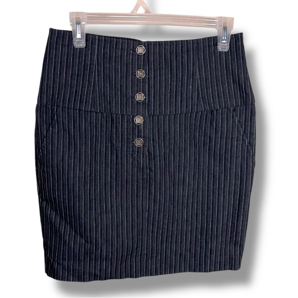 Vintage Size 9 Rampage Blue Grey Pinstripe Skirt Stretch Y2K  Pinup